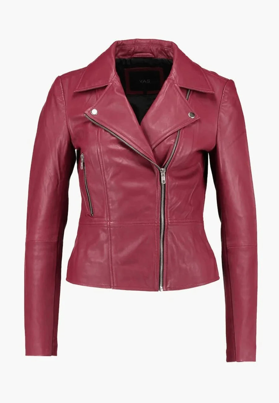 Women's Red Leather Biker Jacket