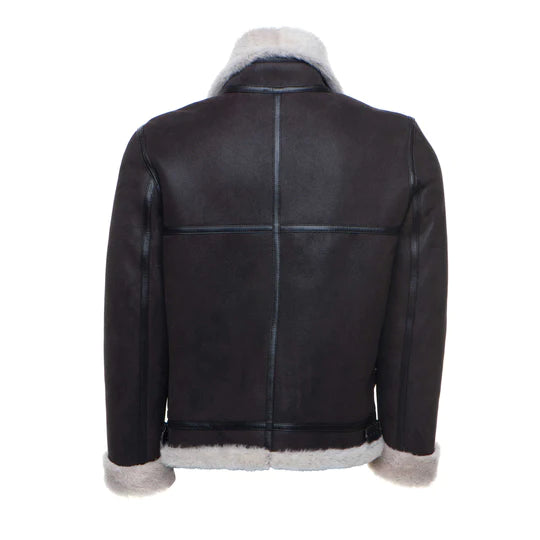 Hampton's Classic Brown B-3 Bomber Aviator Shearling Jacket with collar belt