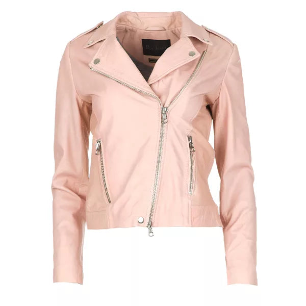 Women’s Asymmetrical Zipper Baby Pink Jacket