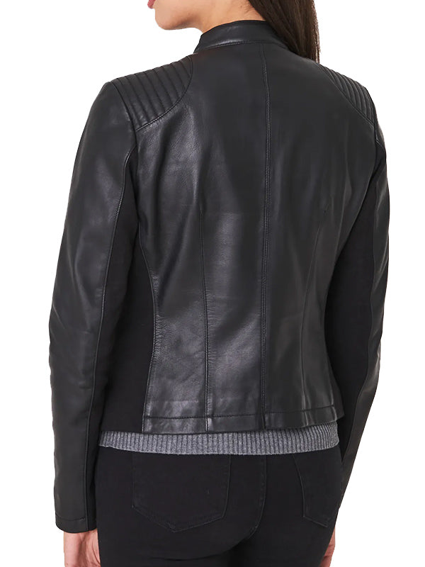 BLACK LEATHER BIKER JACKET WOMENS