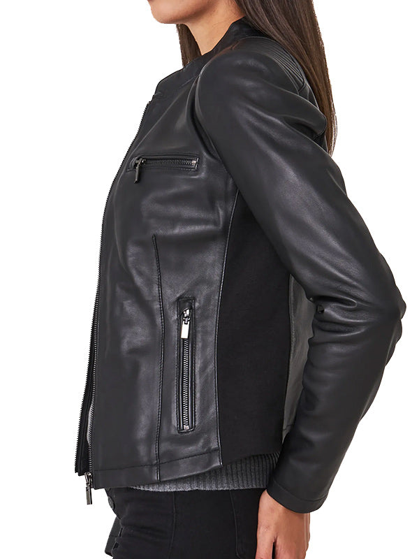 BLACK LEATHER BIKER JACKET WOMENS