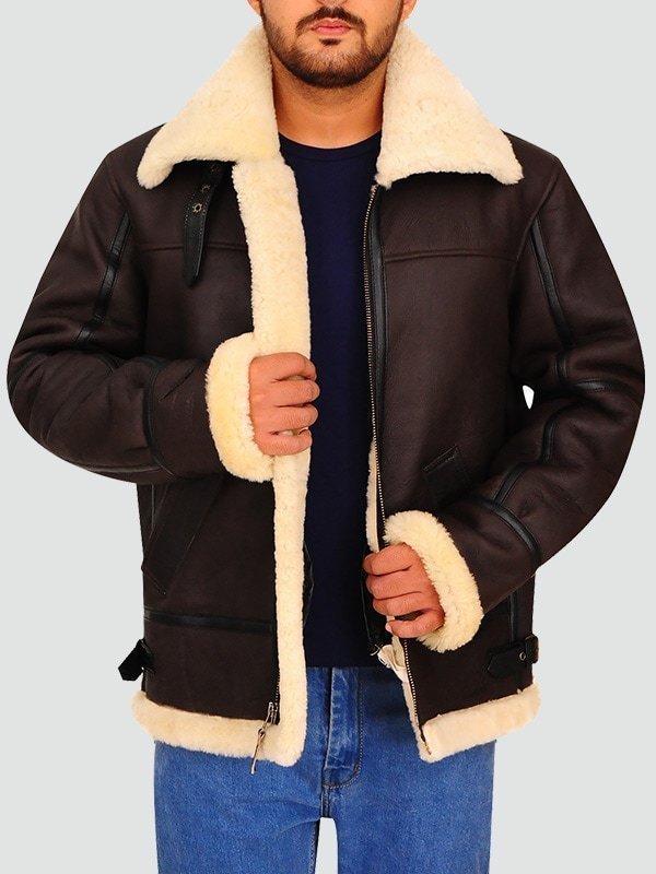 MENS BOMBER LEATHER AVIATOR SHEARLING JACKET