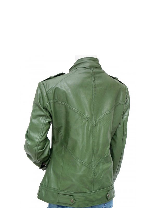 WOMEN’S FASHION GREEN BIKER LEATHER JACKET