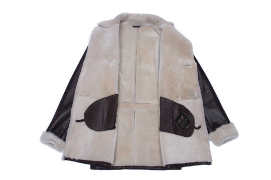 Jozef's 3/4 length brown shearling buttoned coat