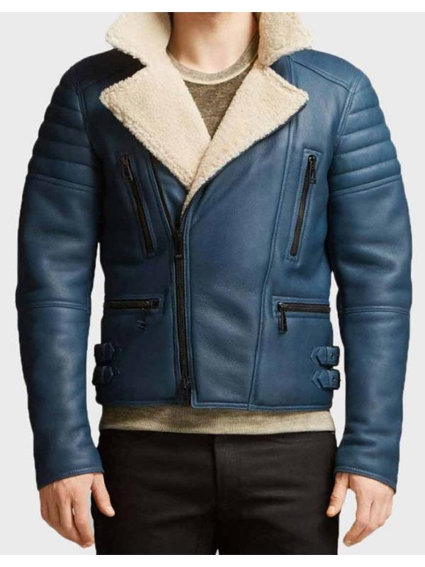 MEN’S ASYMMETRICAL SHEARLING LEATHER JACKET