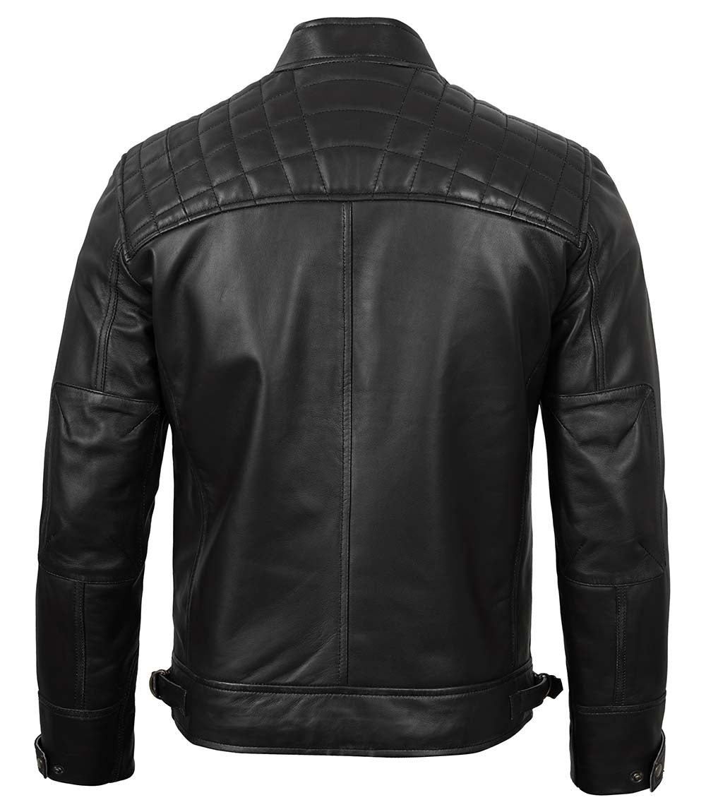 Premium Leather Classic Mens Black Cafe Racer Biker Jacket