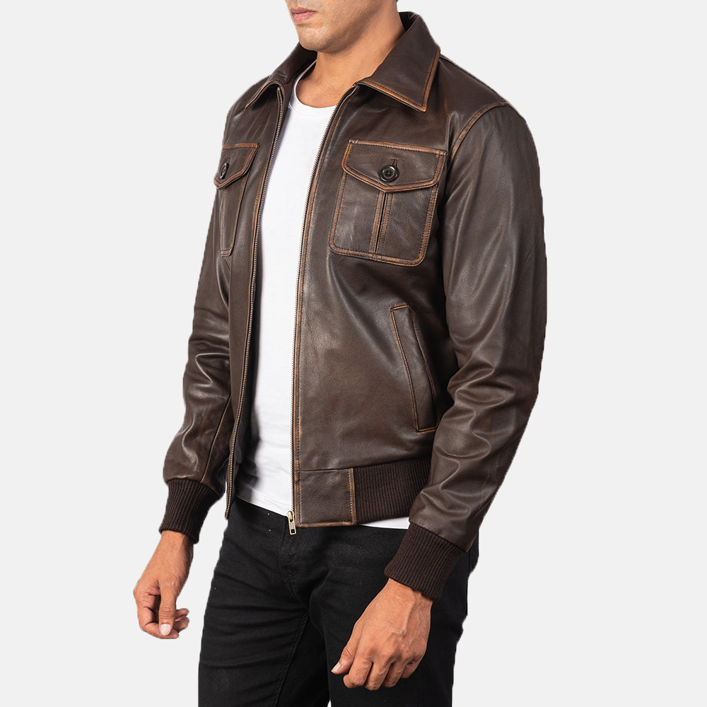 Aaron Brown Leather Bomber Jacket