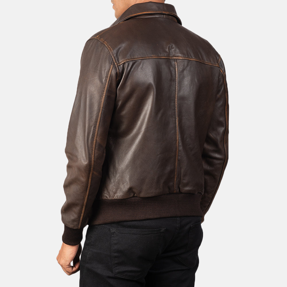 Aaron Brown Leather Bomber Jacket