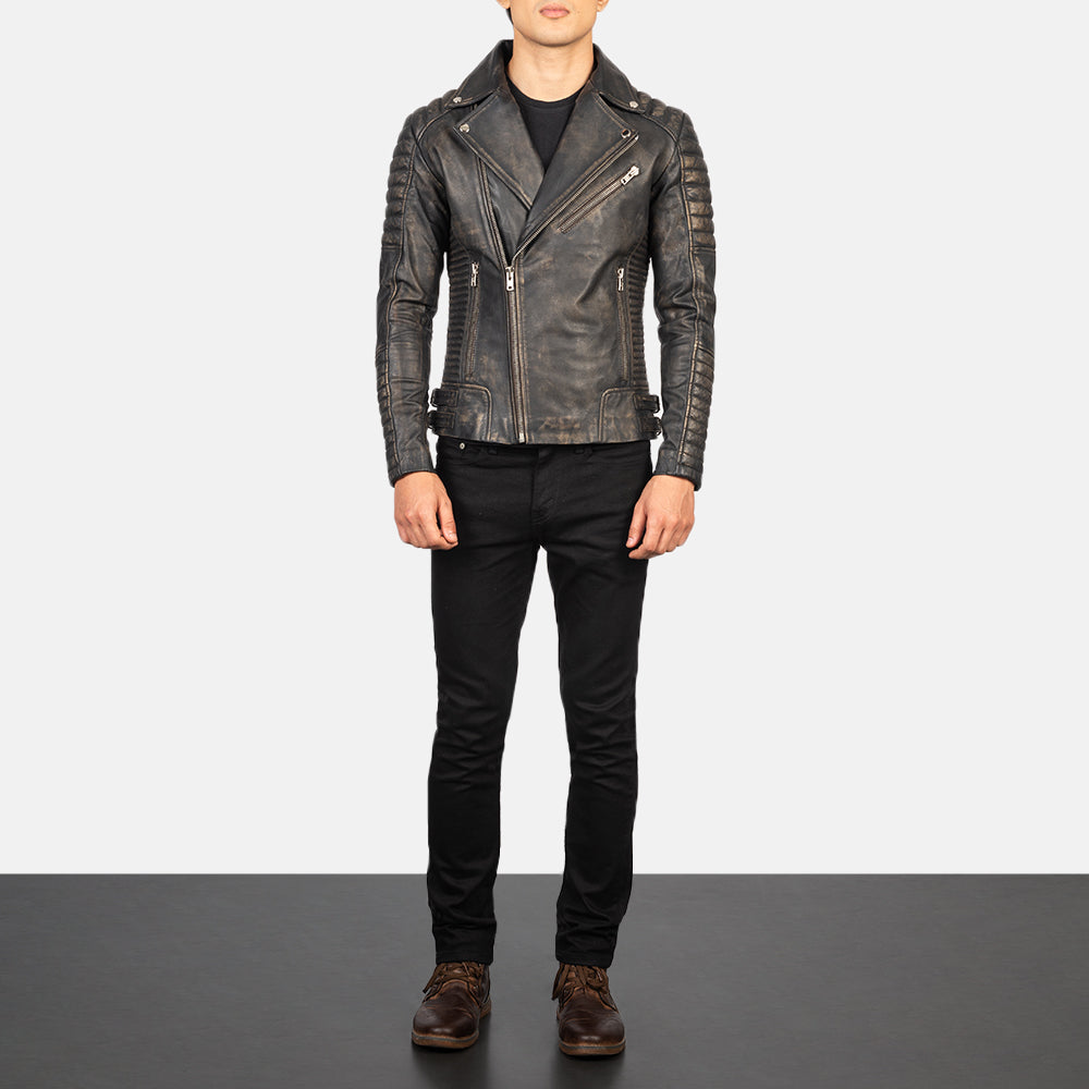 Hector Black Hooded Leather Biker Jacket