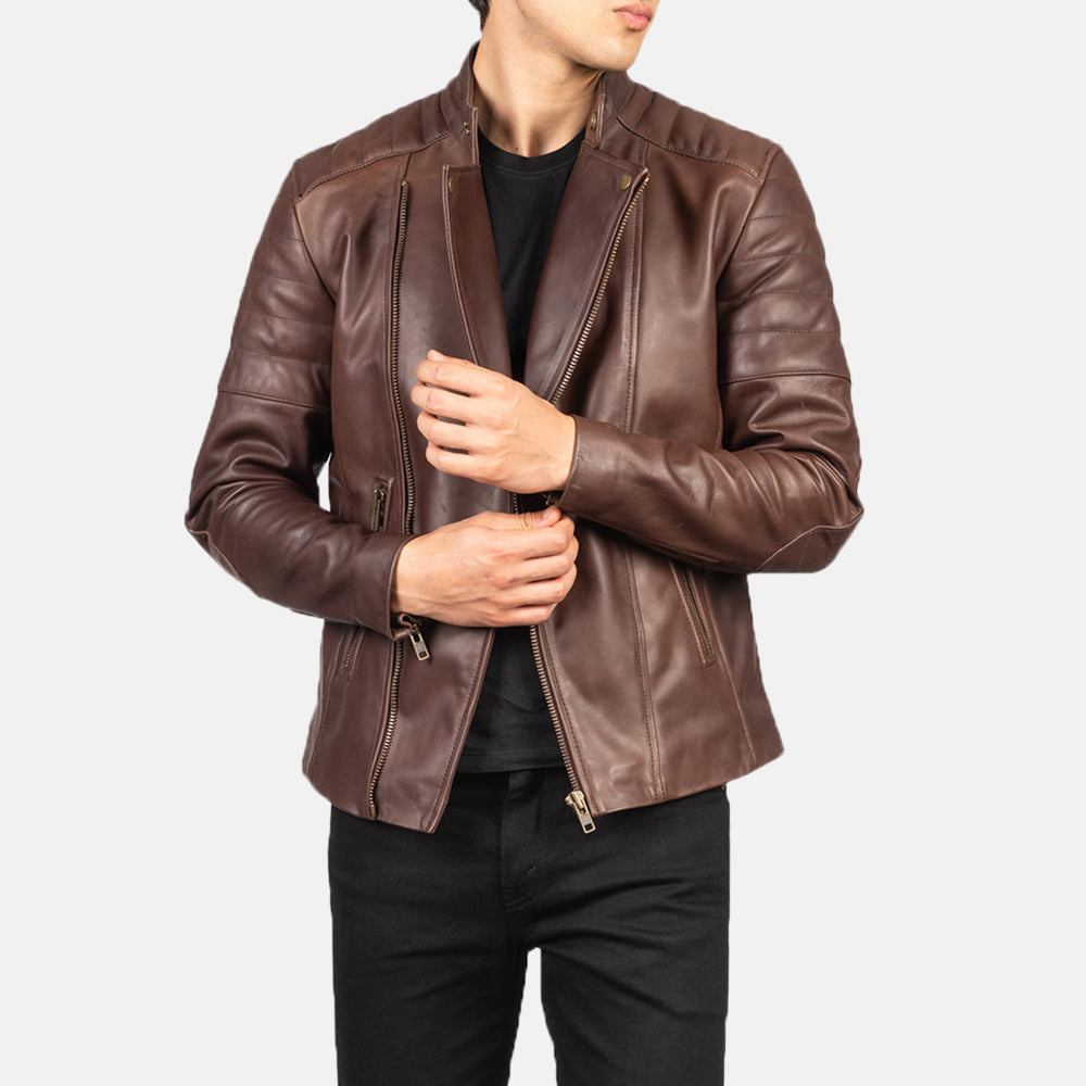 Faisor Brown Leather Biker Jacket