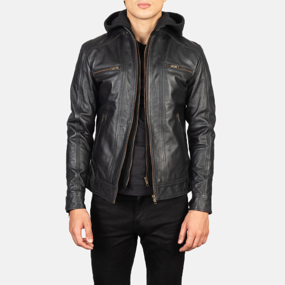 Hector Vintage Hooded Leather Biker Jacket