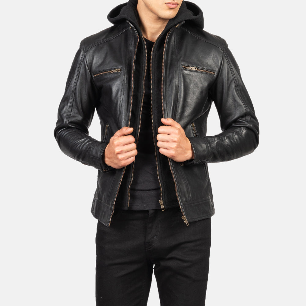 Hector Hooded Leather Biker Jacket