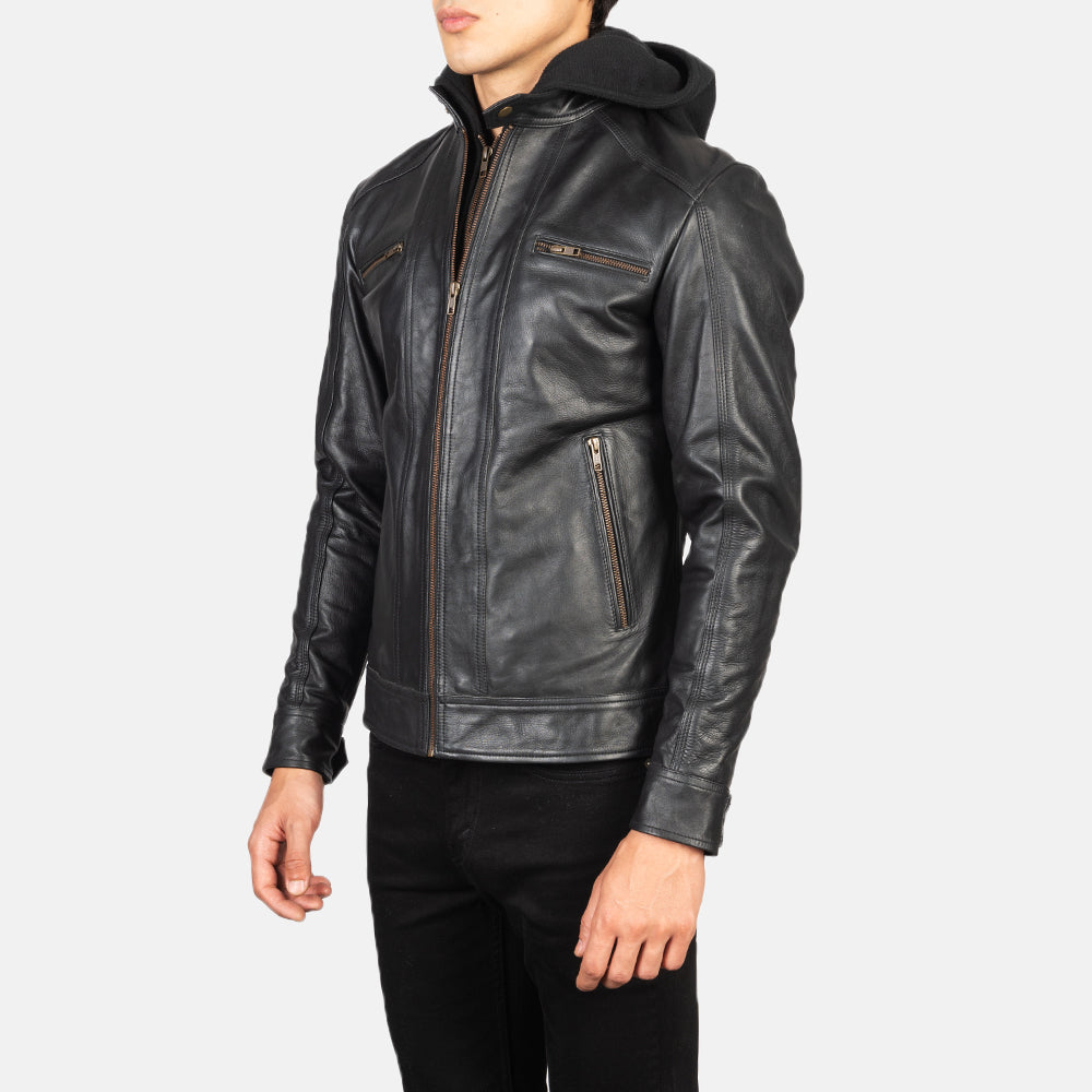 Hector Hooded Leather Biker Jacket