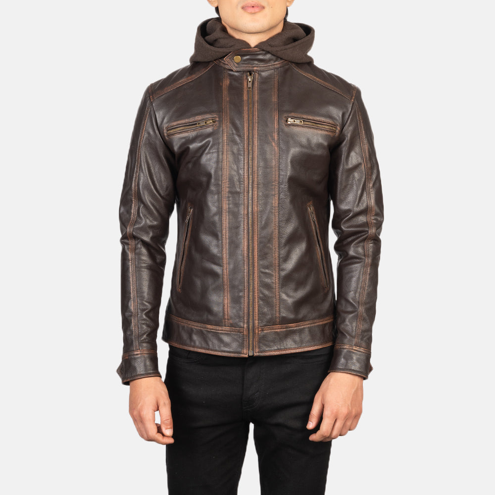 Hector Vintage Hooded Leather Biker Jacket