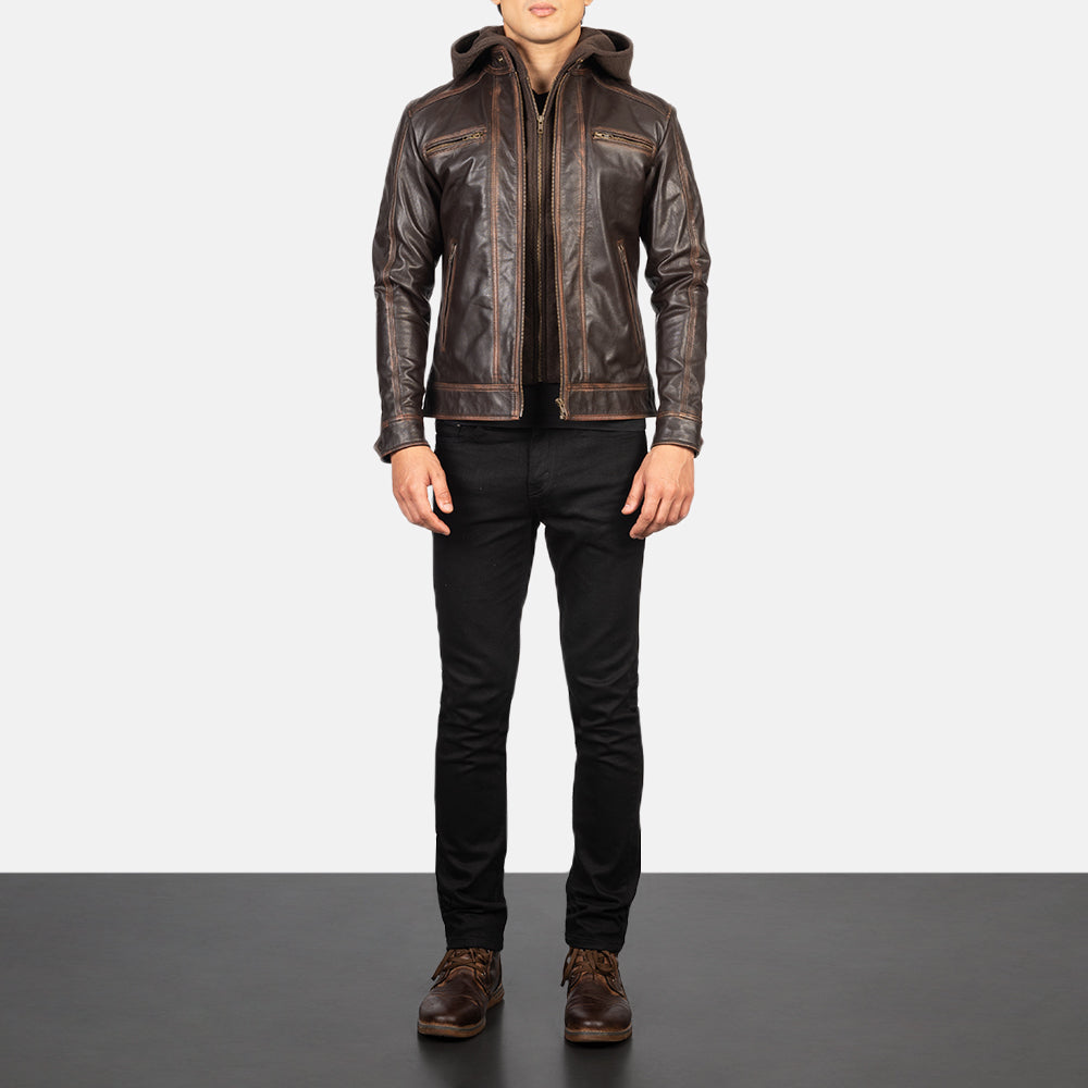 Hector Vintage Hooded Leather Biker Jacket