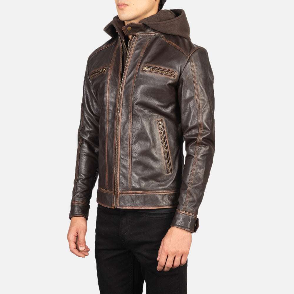 Hector Vintage Hooded Leather Biker Jacket