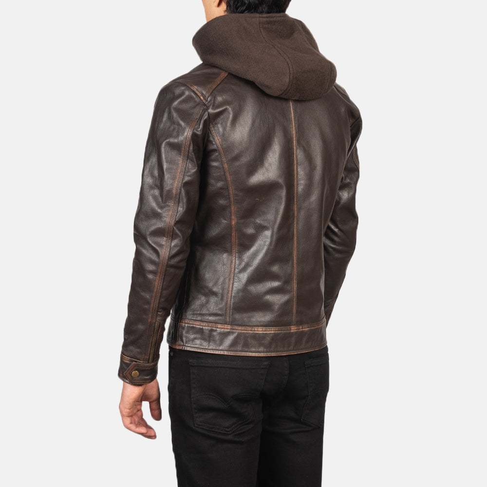 Hector Vintage Hooded Leather Biker Jacket