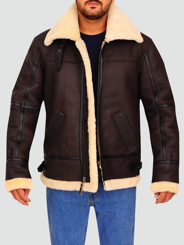 MENS BOMBER LEATHER AVIATOR SHEARLING JACKET