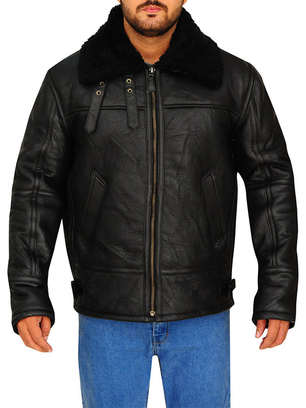 MENS B3 AVIATOR BOMBER BLACK LEATHER JACKET