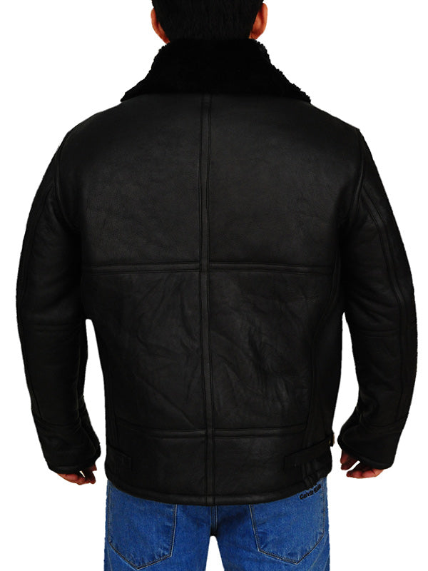 MENS B3 AVIATOR BOMBER BLACK LEATHER JACKET