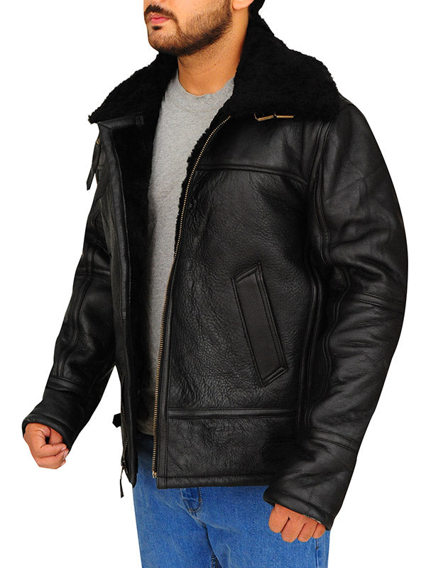 MENS B3 AVIATOR BOMBER BLACK LEATHER JACKET