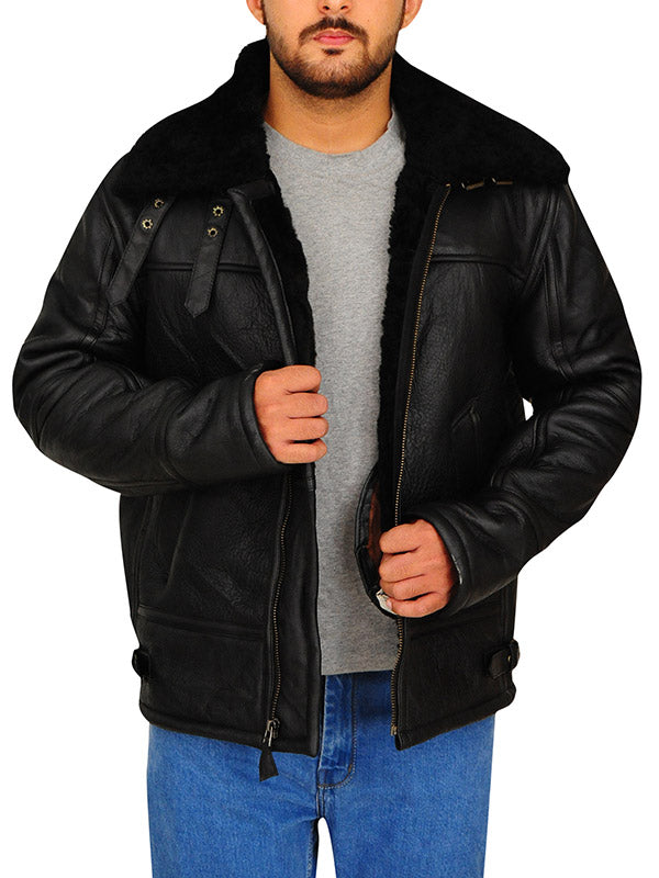 MENS B3 AVIATOR BOMBER BLACK LEATHER JACKET