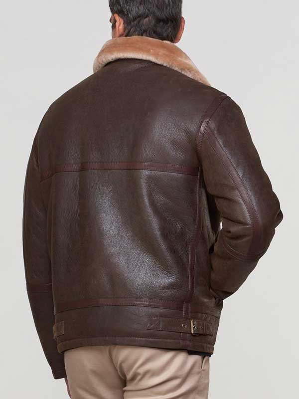 MEN’S BROWN SHEEPSKIN LEATHER SHEARLING JACKET