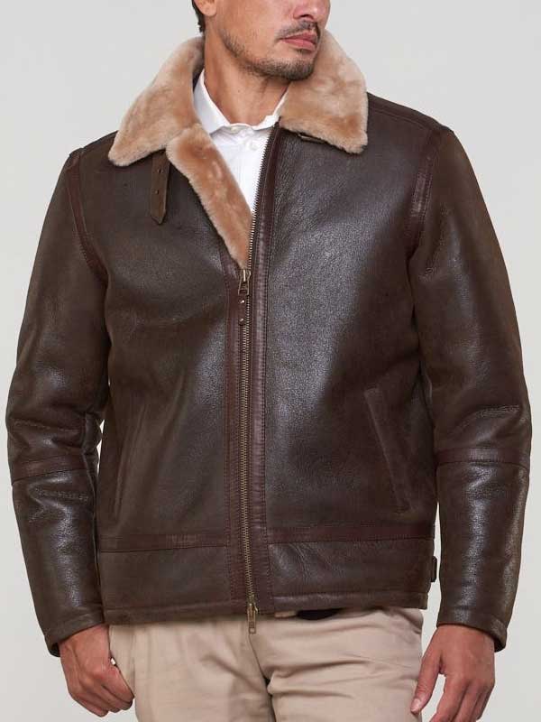 MEN’S BROWN SHEEPSKIN LEATHER SHEARLING JACKET