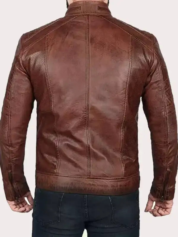 MENS DISTRESSED LEATHER BIKER BROWN JACKET