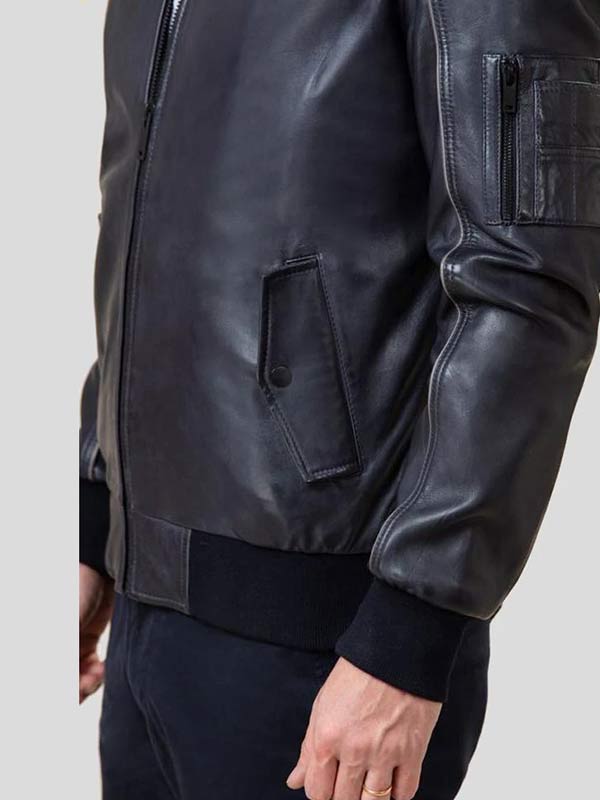 MENS BLACK LEATHER BOMBER JACKET