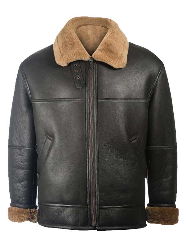 MEN’S BLACK SHEEPSKIN LEATHER SHEARLING JACKET