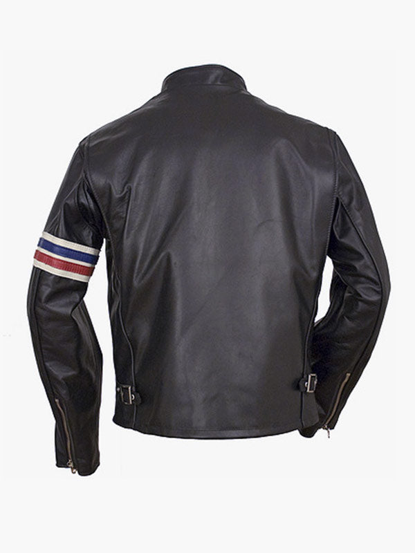 MENS STRIPED BIKER LEATHER JACKET