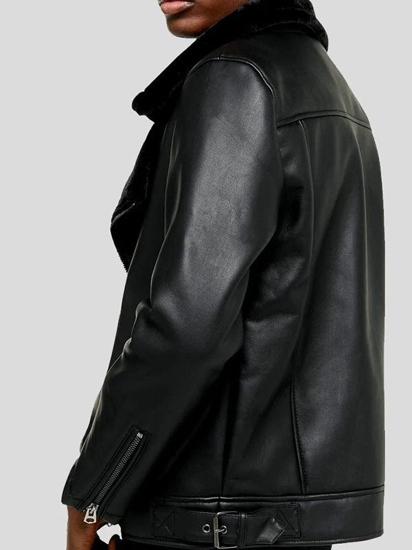 MEN’S WINTER SHEARLING BLACK LEATHER JACKET