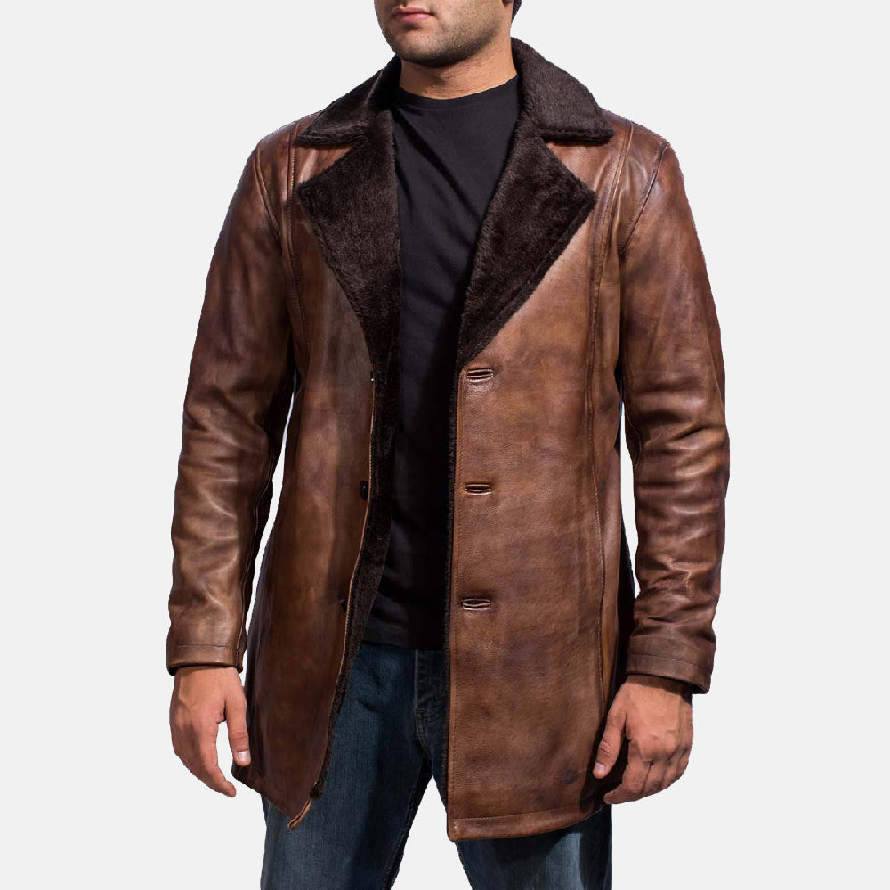 Cinnamon Distressed Leather Fur Coat