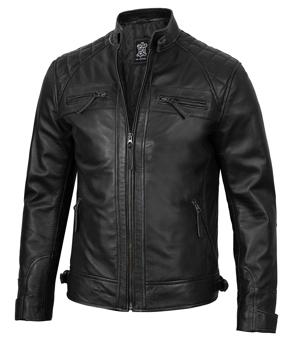 Premium Leather Classic Mens Black Cafe Racer Biker Jacket