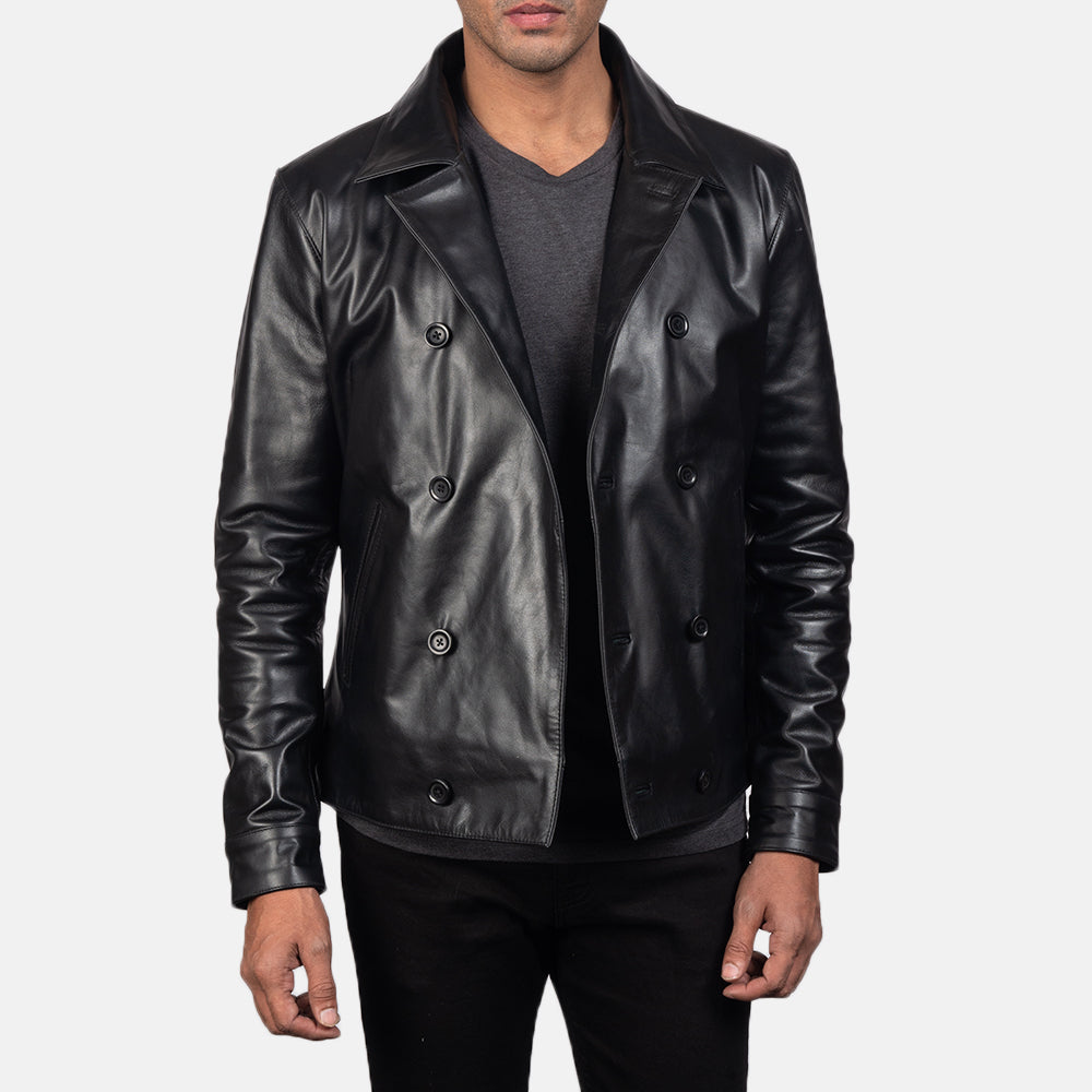 Mod Black Leather Peacoat