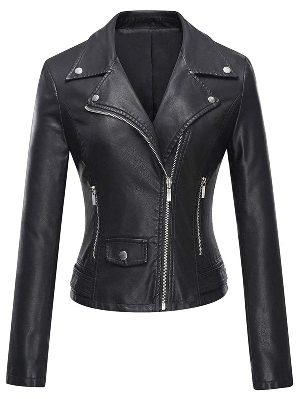 MOTORCYCLE BLACK LEATHER JACKET WOMEN