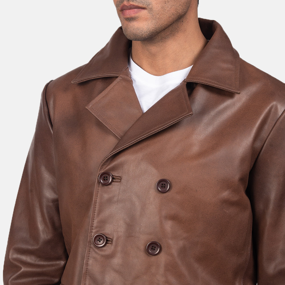 Mr. Bailey Brown Leather Naval Peacoat