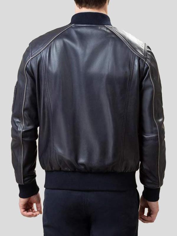 MENS BLACK LEATHER BOMBER JACKET