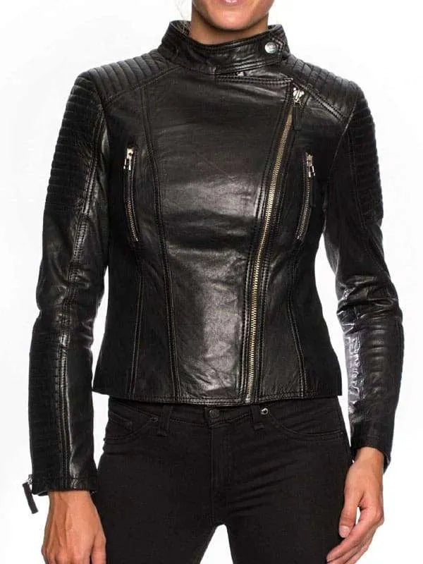 Womens Cafe Racer Slim Fit Black Leather Jacket