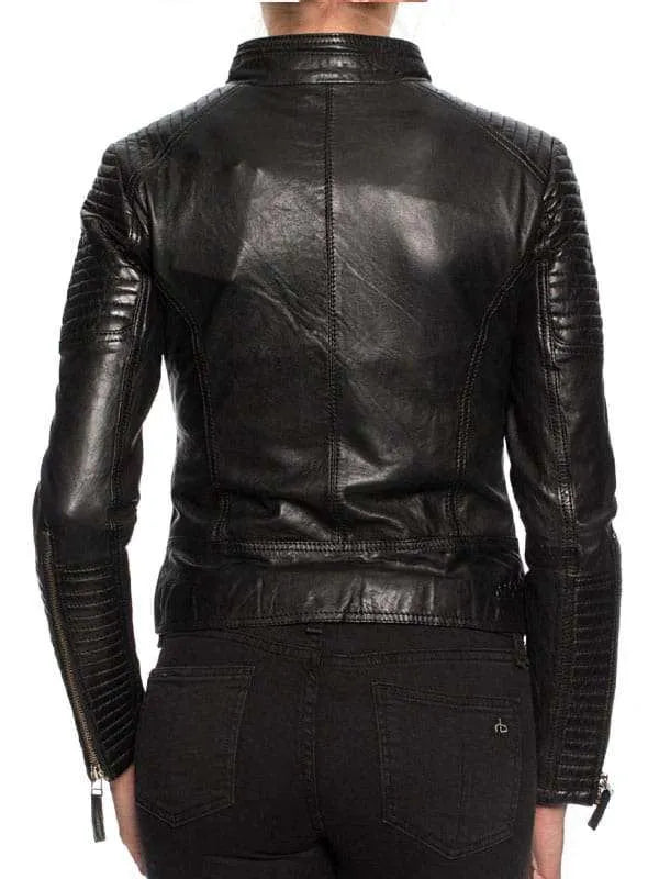 Womens Cafe Racer Slim Fit Black Leather Jacket