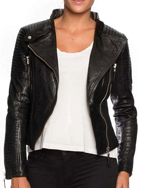 Womens Cafe Racer Slim Fit Black Leather Jacket