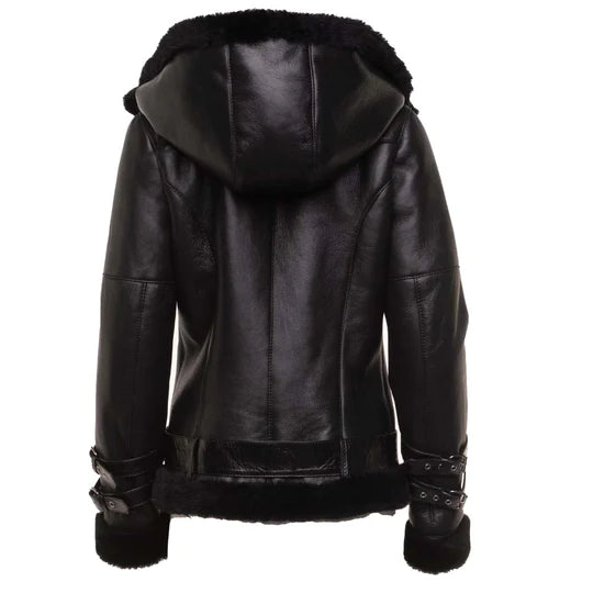 Sofie's Black Sheepskin Shearling Hooded Jacket