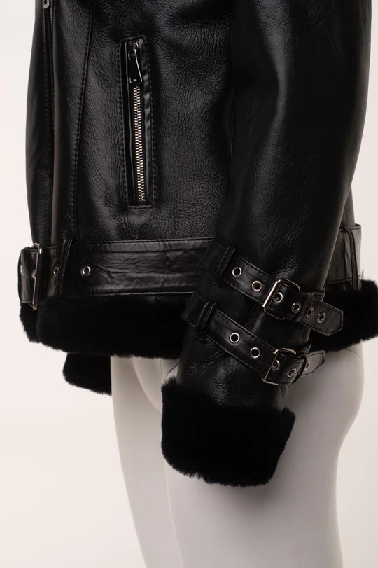 Sofie's Black Sheepskin Shearling Hooded Jacket