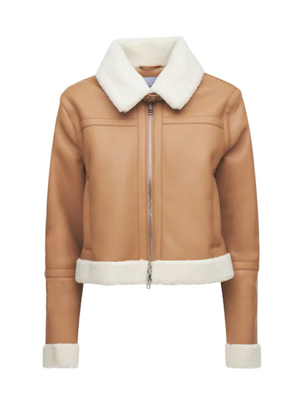 TAN BROWN SHEARLING LEATHER JACKET