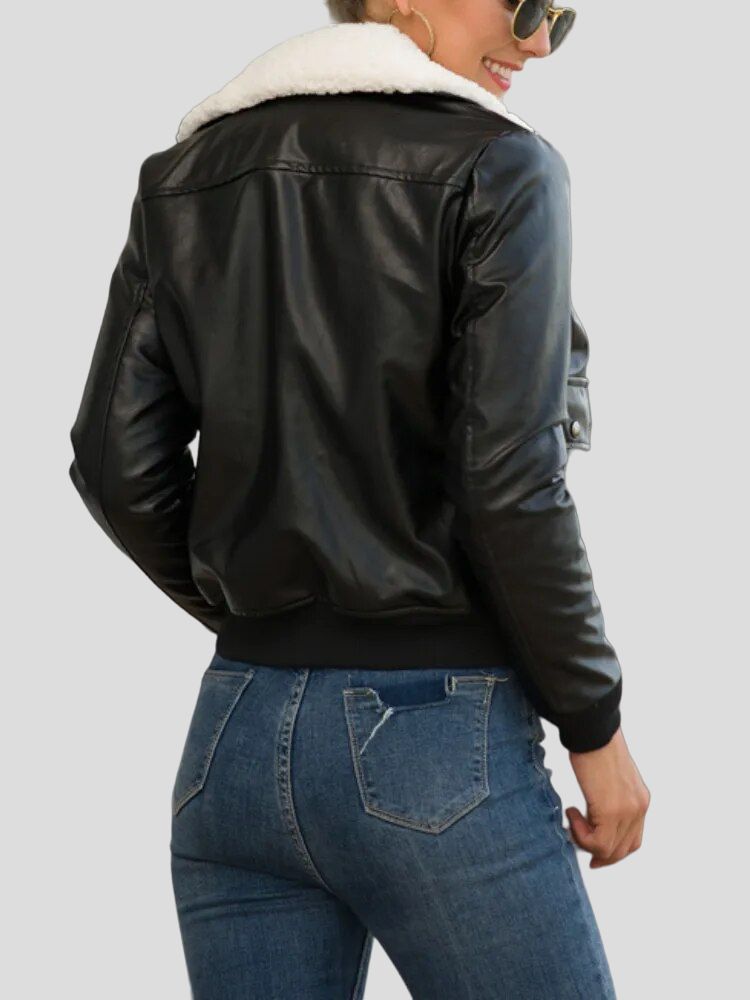 Women Bomber Leather Jacket