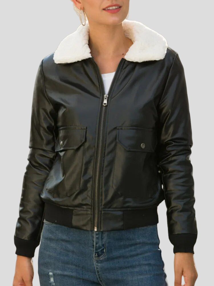 Women Bomber Leather Jacket