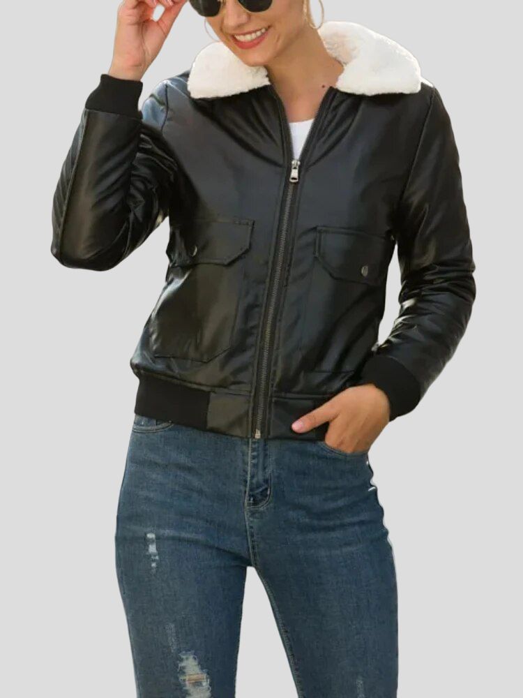 Women Bomber Leather Jacket