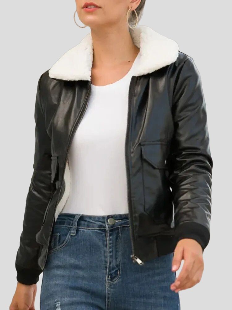 Women Bomber Leather Jacket