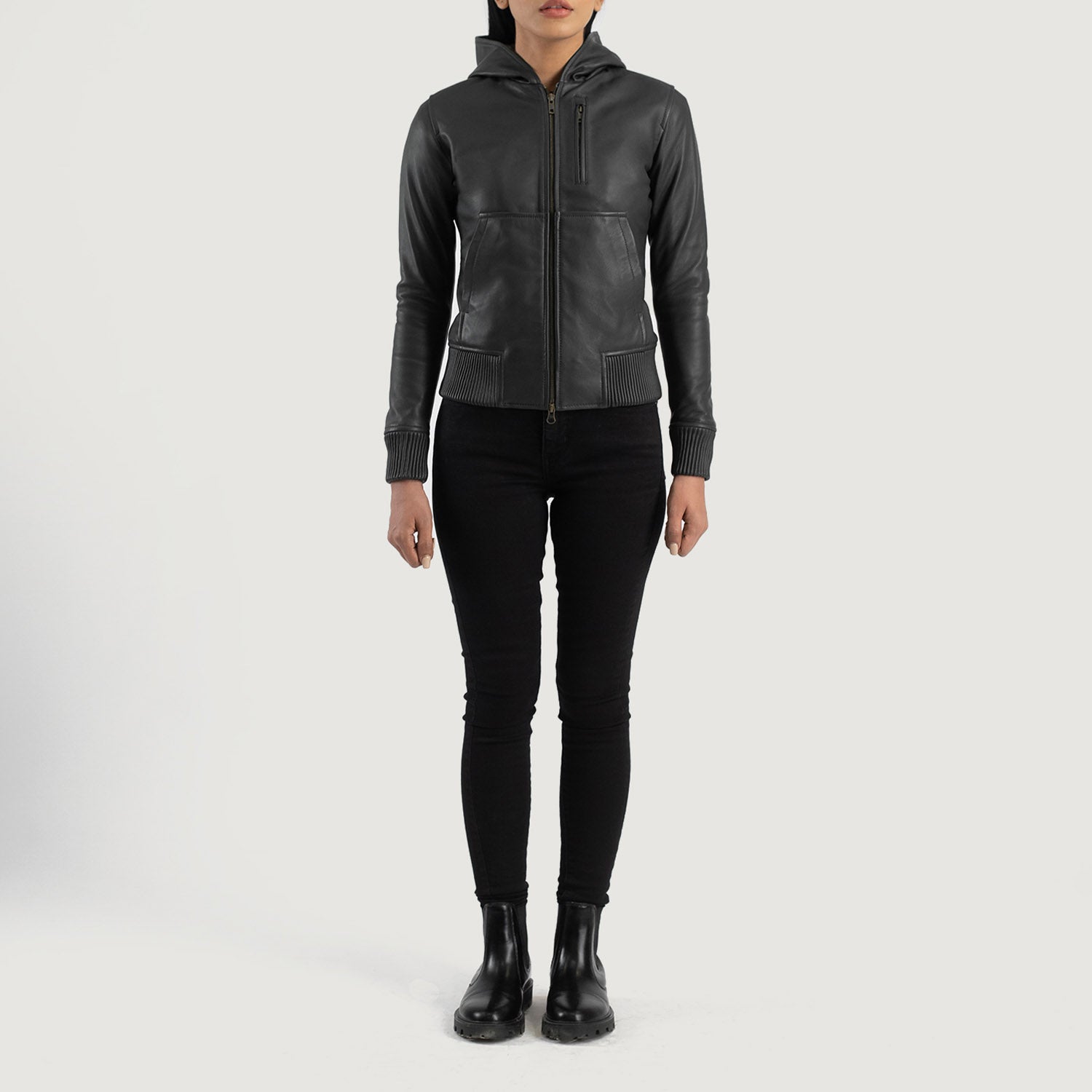 Luna Hooded Leather Bomber Jacket